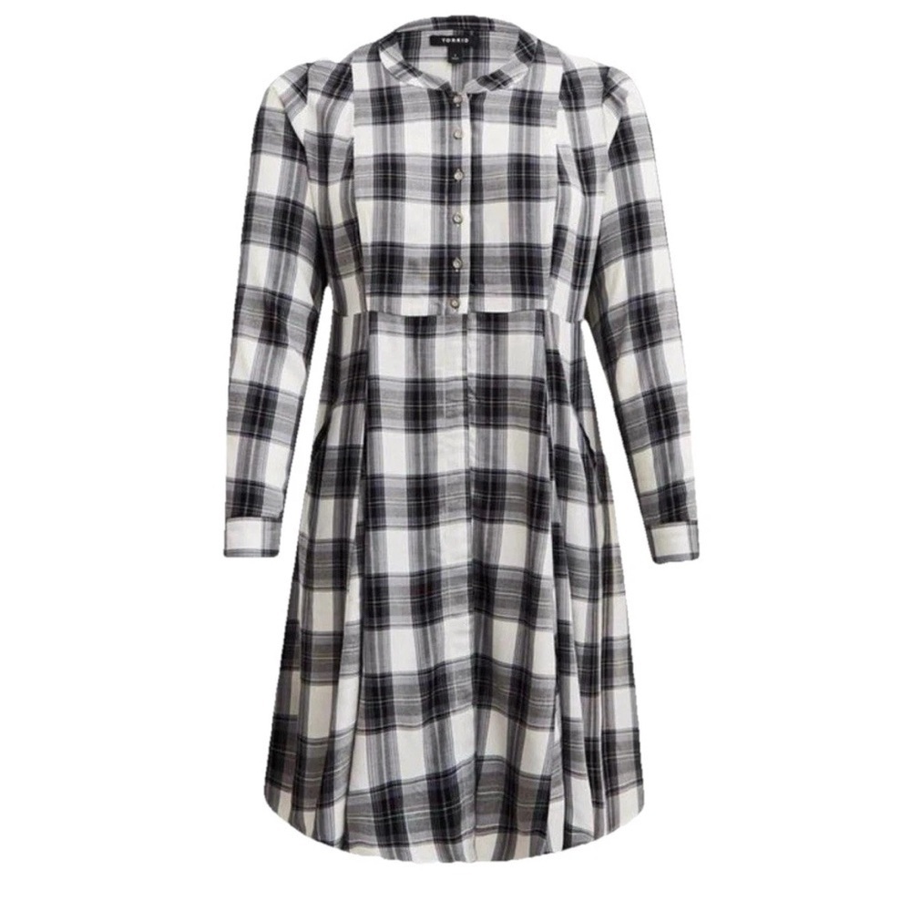 NEW TORRID plaid kimono cardigan shirt dress Black 1X Button Front Voile